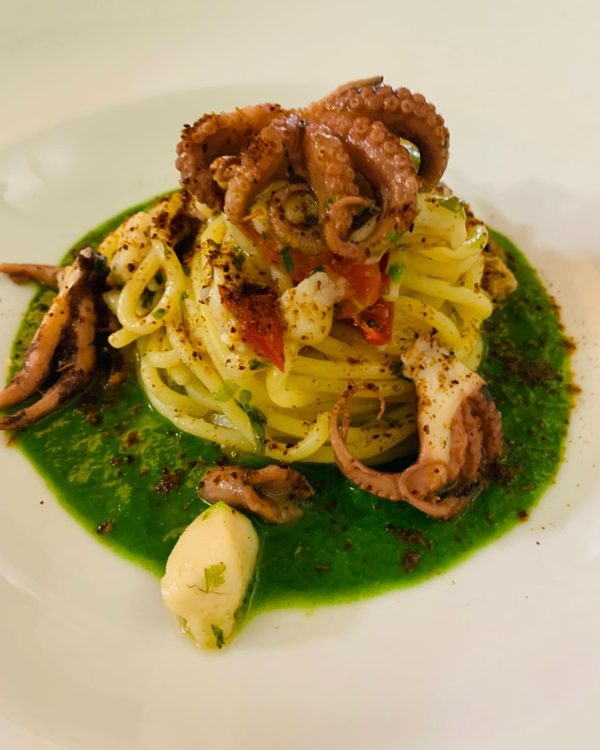 Spaghetti con polpo e cime di rapa